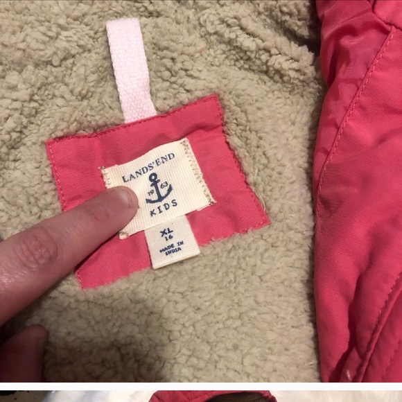 Lands End Girls pink down puffer coat XL - Picture 3 of 3